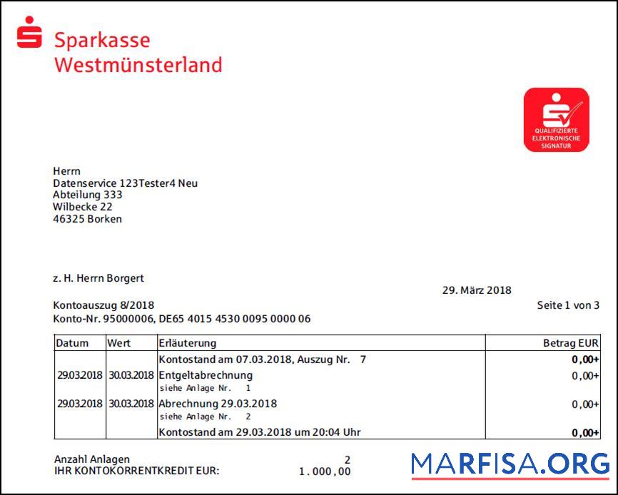 Blank Germany Sparkasse bank statement word download for verification